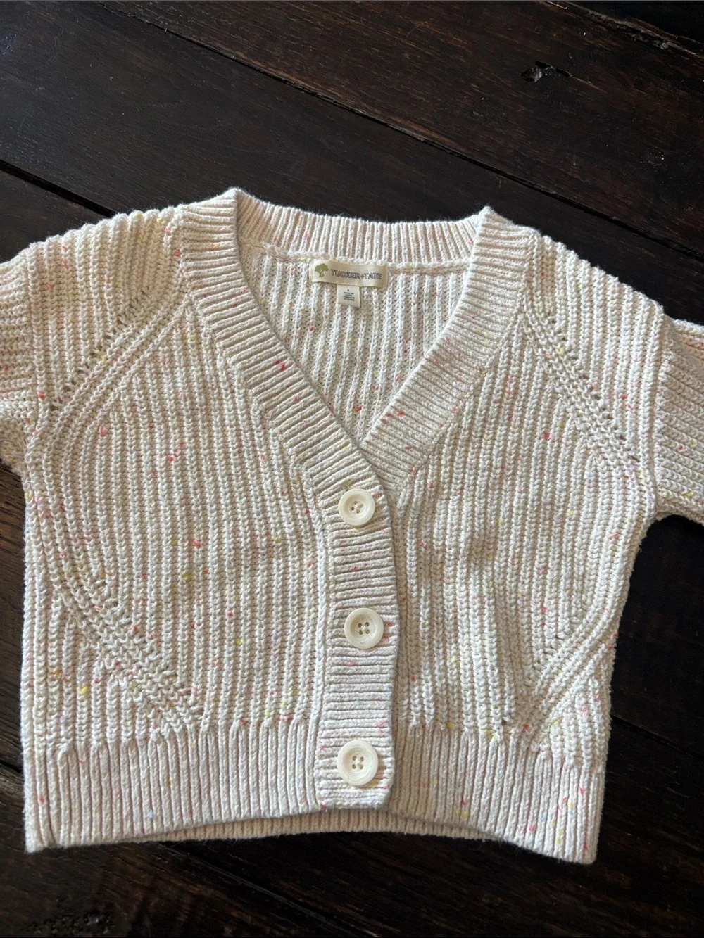Tucker + Tate Cream Speckled V-Neck Button Cardigan